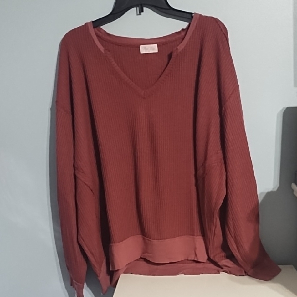 Pink Lily Terracotta Waffle Knit Top